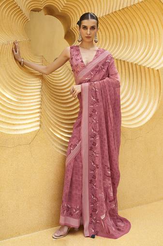 Printed georgette classic saree in pink
