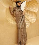 Printed georgette classic saree in brown