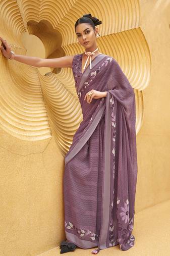 Printed georgette classic saree in purple