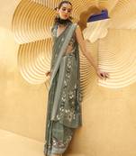 Printed georgette classic saree in green