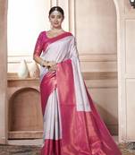 Rani Pink Kanchivaram Silk Zari Weaving With Gold Zari Border And Pallu Saree With Blouse For Women