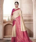 Pink Kanchivaram Silk Zari Weaving With Gold Zari Border And Pallu Saree With Blouse For Women