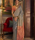 Tussar silk weaving grey saree