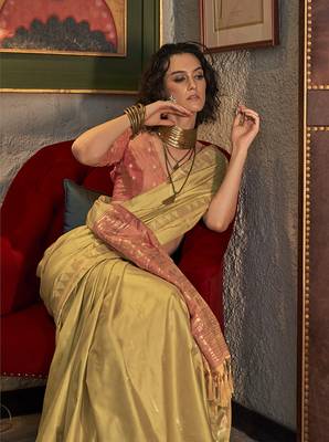 Tussar silk blend weaving golden saree 2