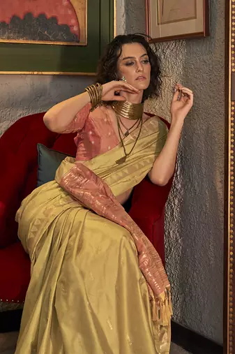Tussar silk blend weaving golden saree