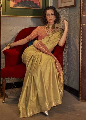Tussar silk blend weaving golden saree 3