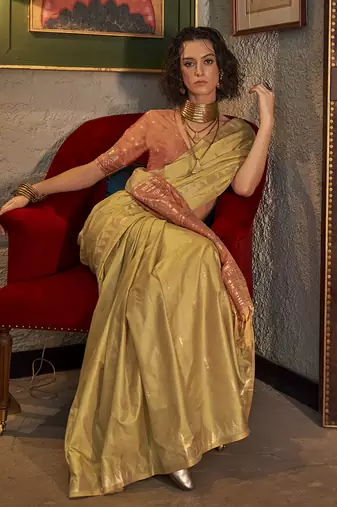 Tussar silk blend weaving golden saree