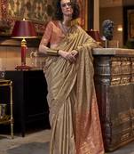 Tussar silk weaving beige saree