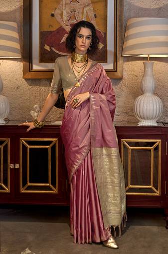 Tussar silk weaving onion pink saree