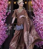 Printed satin brown colour classic saree