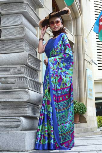 Printed satin multi colour classic saree