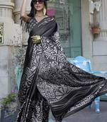 Printed satin black colour classic saree