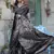 Printed satin black colour saree