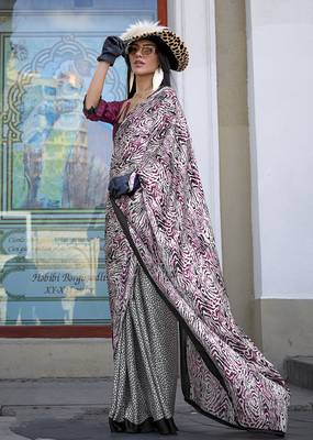 Printed satin multi colour saree 1