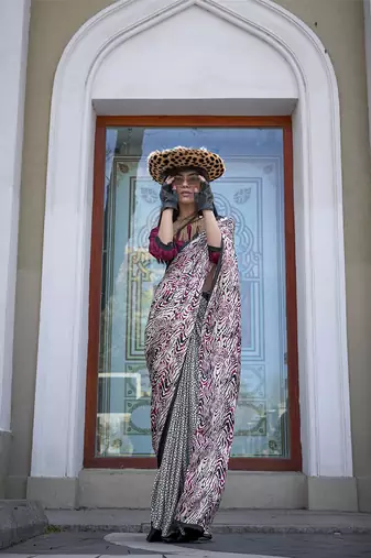 Printed satin multi colour saree