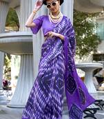 Printed satin dark violet colour classic saree