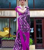 Printed satin magenta colour classic saree