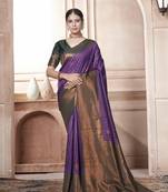 Purple Kanchivaram Silk Zari Weaving With Gold Zari Border And Pallu Saree With Blouse For Women