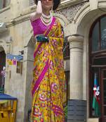 Printed satin mustard colour classic saree