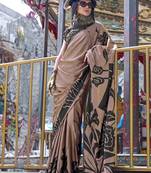 Printed satin brown colour classic saree