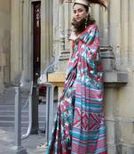 Printed satin multi colour classic saree