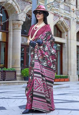 Printed satin multi colour saree 1