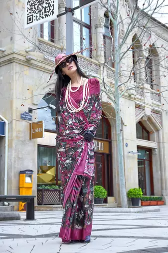 Printed satin multi colour saree