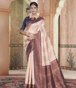 cream art Kanchivaram Silk Zari Weaving Saree With Blouse