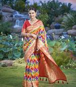 women's banarasi woven green with multicolor saree with heavy jacquard work saree with blouse piece