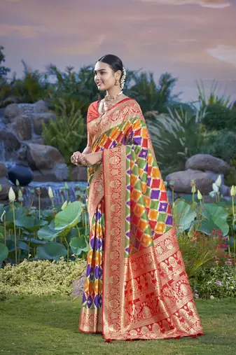 women's banarasi woven green with multicolor saree with heavy jacquard work saree with blouse piece