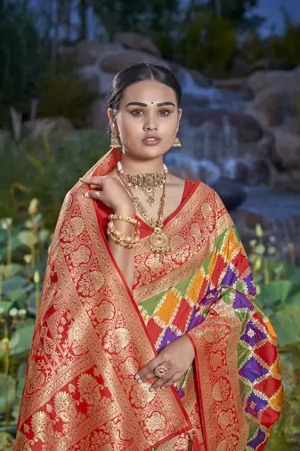 women's banarasi woven green with multicolor saree with heavy jacquard work saree with blouse piece
