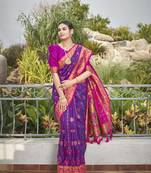 women's banarasi woven purple with pink saree with heavy jacquard work saree with blouse piece