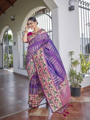 women's banarasi woven purple with pink saree with heavy jacquard work saree with blouse piece 1