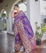 women's banarasi woven purple with pink saree with heavy jacquard work saree with blouse piece