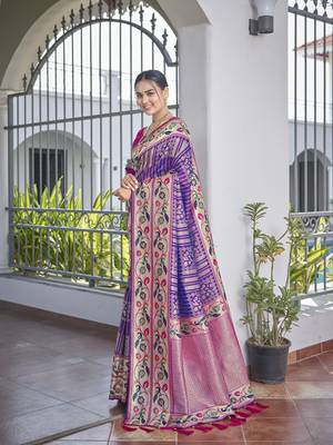 women's banarasi woven purple with pink saree with heavy jacquard work saree with blouse piece 2