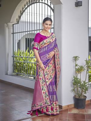 women's banarasi woven purple with pink saree with heavy jacquard work saree with blouse piece 3