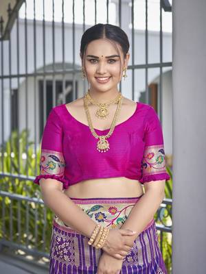 women's banarasi woven purple with pink saree with heavy jacquard work saree with blouse piece 5