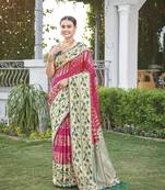 women's banarasi woven pink with green saree with heavy jacquard work saree with blouse piece