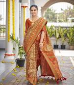 women's banarasi woven orange saree with heavy jacquard work saree with blouse piece