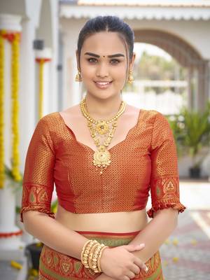 women's banarasi woven orange saree with heavy jacquard work saree with blouse piece 5