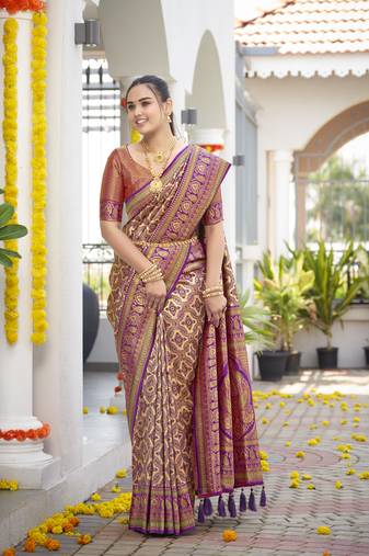 women's banarasi woven purple saree with heavy jacquard work saree with blouse piece