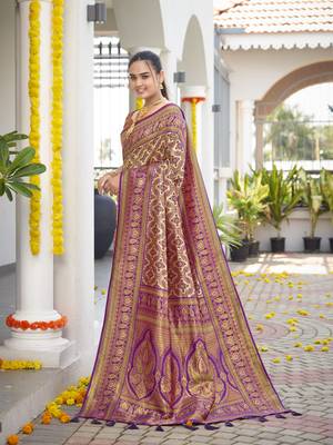 women's banarasi woven purple saree with heavy jacquard work saree with blouse piece 2