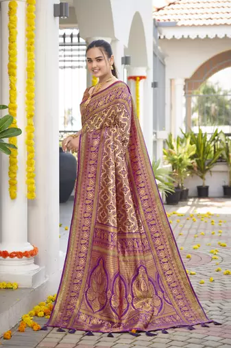 women's banarasi woven purple saree with heavy jacquard work saree with blouse piece
