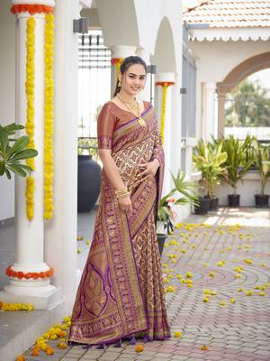 women's banarasi woven purple saree with heavy jacquard work saree with blouse piece 3