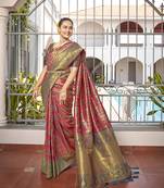 women's banarasi woven pink with blue saree with heavy jacquard work saree with blouse piece