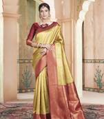 Yellow Kanchivaram Silk Zari Weaving With Gold Zari Border And Pallu Saree With Blouse For Women