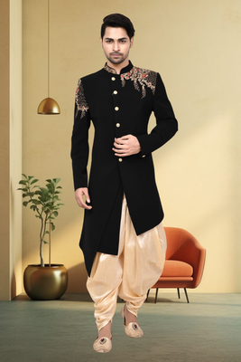 Art silk black embroidery sherwani for men's 1