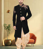Art silk black embroidery sherwani for men's