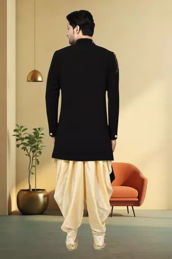 Art silk black embroidery sherwani for men's