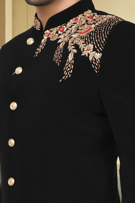 Art silk black embroidery sherwani for men's 4